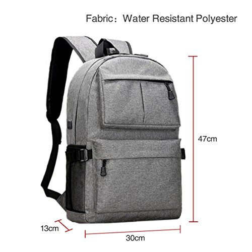 Rucksack Herren Damen Schulrucksack Rucks  cke Wasserfeste Schul-Reise Tasche mit USB Ladestation  Grau 