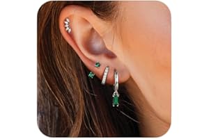 Morfetto Set di 4 Paia di Orecchini Anallergici Placcati in Oro 14K per Donne - Orecchini a Bottone, Huggie, Piccoli Cerchi Pendenti, per Piercing Multipli e Cartilagine