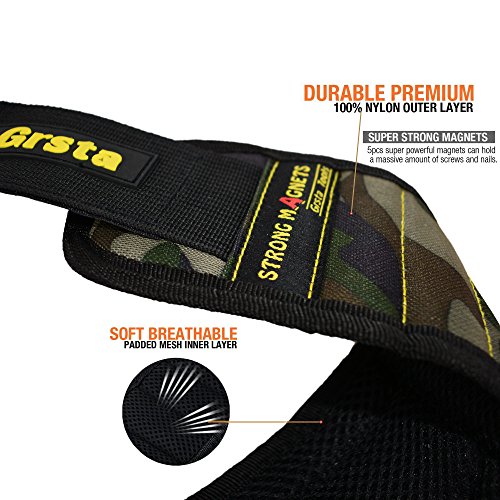 Grsta Beste Magnetische Armbänder, mit 5 leistungsstarken Magneten Magnet Armbänder für Holding Werkzeuge, Schrauben, Nägel, Schrauben, Dübel, Bohrungen und kleine Werkzeuge, Nägel und Schrauben Tasche -Best Werkzeug Geschenk für DIY Handwerker, Vater, Ehemann, Freund, Männer, Frauen (Camo) - 3
