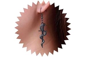 Cimenexe Punk Snake Sword Dangle Earrings Black Serpent Dagger Drop Earrings Gothic Knife Serpent Hook Earrings Retro Sword Snake Earrings Jewelry for Women and Girls Gifts
