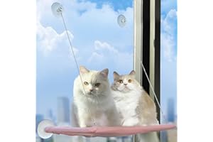 JINRUI-T Cat Hammock Perch Bed - Durable Heavy Duty Suction Cups Resting Sunny Window Seat for Indoor Cats Sleeping - Holds Up to 30lbs (Pink)