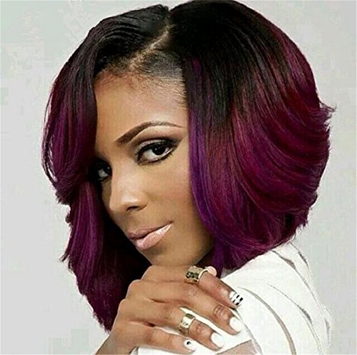 Atozwig Ombre Red Bob Wigs For Black Women Synthetic Short Wigs