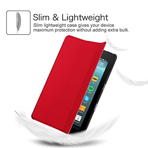 Fintie Hülle für Amazon Fire 7 Tablet (7-Zoll, 7. Generation – 2017) – Slim Cover Lightweight Schutzhülle Tasche mit Standfunktion und Auto Schlaf / Wach Funktion und Auto Schlaf / Wach Funktion, Rot - 6