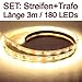 Produktbild SET LED Strip Streifen WARMWEISS 3 Meter inkl. Netzteil PCB weis