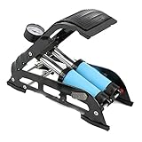 SEHR VIELSEITIG EINSETZBAR dank einem universal Doppelpumpenkopf, pumpen Sie problemlos alle gängigen Ventile wie Autoventil / Schraderventil, Sclaverandventil / französisches Ventil / Presta Ventil und Dunlopventil / Blitzventil (AV, SV, DV). Außerdem diverse Bälle, Luftmatratzen, aufblasbares Spielzeug und weitere Gegenstände dank der mitgelieferten Nadeln (verschiedene Adapter / Aufsätze).