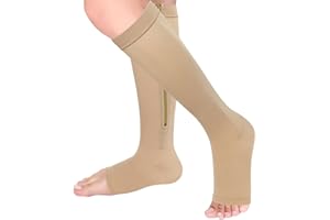 TJHDSF Medias de Compresión Médicas 20-30 mmHg Clase 2 | Cremallera con Protector de Piel, Puntera Abierta | Unisex para Mujeres y Hombres | para Varices, Edemas, Enfermeras, Embarazo, Vuelos y Ejercicio