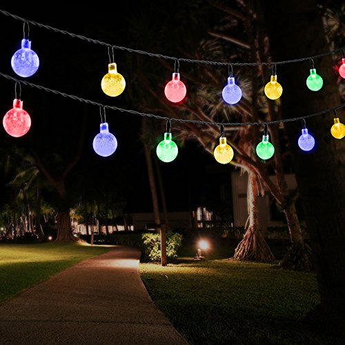 Topop 30 LED 6 M Solar Lichtketten- Farbig Mehrfarbige Kristallkugel solarbetriebene Lichterketten Lampe für Außen Garten Zaun Pfad Landschaft Dekoration (30 LED Mehrfarbig) - 7