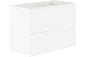 Baikal, Conjunto de baño Natura. Mueble de Baño de Fondo Reducido, con Lavabo cerámico. Distribución Dos Cajones. Mueble MONTADO. Dos Cajones sin Espejo. Fondo 36cm 80 cm Blanco