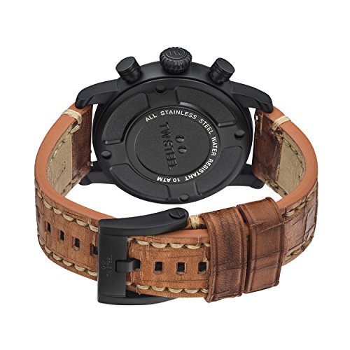 TW Steel Maverick Unisex Quartz Watch with Black Dial Chronograph Display and Brown Leather Strap MS33