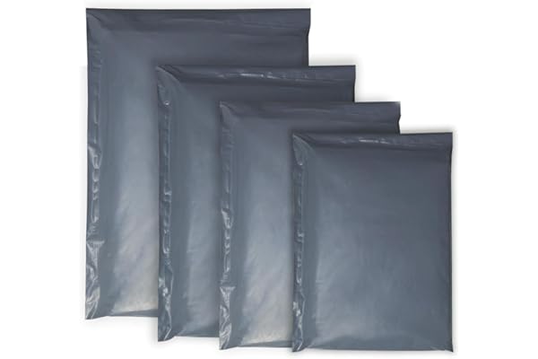 Double Dragon 60 Bolsas de Envío Resellables de Tamaño Mixto | Plástico Antimanipulación para Envío, Transporte y Entrega | Gris | 4 Tamaños (Pequeño a Grande), 15 de cada uno