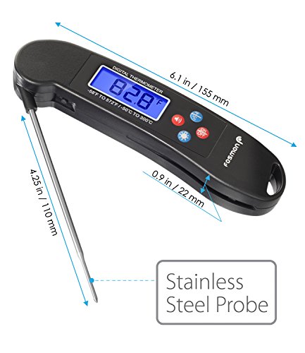 Kochen Thermometer, Fosmon Digital Instant Read Thermometer, Hintergrundbeleuchtung LCD Bildschirm mit faltbaren Edelstahl Sonde für Lebensmittel, Fleisch, Küche, BBQ, Grill, Liquid, Öl - 2