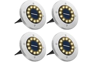 Bowfar Zewnętrzne światło słoneczne [4 sztuki], 12 diod LED 800 mAh, wodoodporna lampa solarna IP65, dekoracyjna lampa punktowa na taras, trawnik, ścieżka ogrodowa, ciepła biel