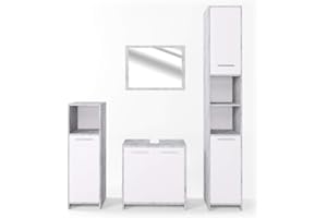 Vicco set mobili bagno Kiko, Calcestruzzo/Bianco, 4 parti