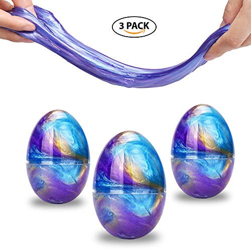 Karids Slime 3 Pezzi in Contenitore Trasparente Forma Uovo | Turbine di Colori Rosa/Viola/Blu | Giocattolo Rilassante Antistress per Bambini e Bimbi sopra 3 Anni Compleanno/Natale
