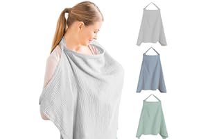 Stilltuch Stillschürze FaJoek Musselin-Stillbezug für Babys 75 * 95cm, Still-Abdeckung,Stilltuch für Unterwegs,Weicher und Atmungsaktiver Stillschal,Stilldecke Baumwolle,Verstellbarer Riemen (Grau)