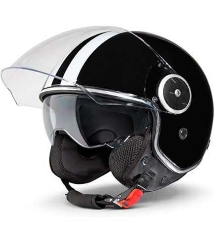 Retro motorhelm,scooterhelm met vizier,open halve jethelm,bromfietshelm voor volwassen mannen en vrouwen DOT/ECE goedgekeurd A,M 56-57cm