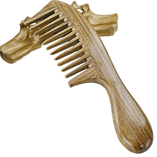 SUMERSHA Sandelholz Kamm Holzkamm Anti Static Grün Tooth Breit Breit-Zahn kamm 1 Stk. - 4