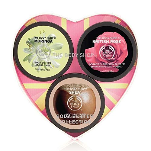 The Body Shop Pink Union Jack Heart Shaped Body Butter Gift Set 50ml-Moringa-Shea-British Rose