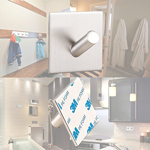 btsky ™ Selbstklebender Haken aus gebürstetem 304er Edelstahl, 3M-Klebestreifen, fürs Badezimmer/WC, für Schränke, Bademantelhaken, Handtuchhaken, 4 Stück - 7