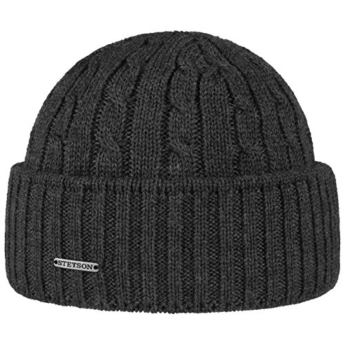Stetson Georgia Wool Berretto a Maglia Donna/Uomo - Made in Germany Beanie Invernale Lavorato con Risvolto, Risvolto Autunno/Inverno - Taglia Unica Antracite