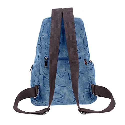 FakeFace Damen Retro Vintage Rucksack aus Cauvas Nylon und Leder mit Handyfach Ausweißfach Reißverschlussfach für Wandern Outdoor Reise - 3
