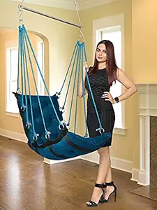 Garden Hammock Swing for Adult & Kids Hammock Hanging Jhula Indoor & Outdoor for Home | Hanging Chair for Balcony, with 150 Kgs Weight Capacity | Hammocks, Swing Chairs & Accessories (Blue)