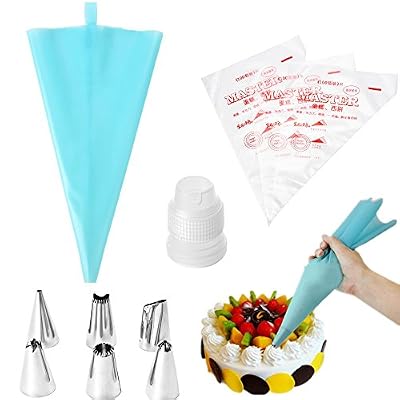 ECOMBOS Kit de 6 Douilles Pâtisserie Inox - 1 Poche à Douille Silicone 100pcs Poches Jetables avec Embout Décoration Gâteau Crème Glaçage