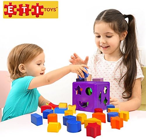 Unique Educational Sorting &amp; Matching Toy For Toddlers By ETI Toys: Quality Colorful Sorter Cube Box With 19 Shapes-100% Non-Toxic Safe Materials-Promotes Fun Learning, Creativity &amp; Skills Development