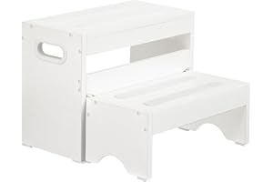 HOOBRO Kinderhocker Set, zweistufiger Tritthocker Kinder, Hocker Kinder, Küchenhelfer Turm, Kinderschemel mit Griffen und Antirutschstreifen, separat nutzbar, für Badezimmer, Küchen, Weiß EWT16JD01