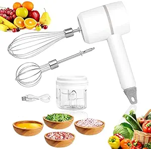 Dravizon Hand Mixer Electric with Mini Food Chopper 3 In 1, Hand Mixer for Egg White Cream Butter Jam Cake, Food Chopper for Vegetable Onion Garlic Pepper Spice, Cordless Electric Hand Mixer