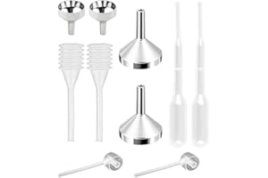 MUNSKT Juego de 10 Piezas Mini Embudo de Aluminio Metal, Gotero de Plástico Dispensador para Botella de Aceite Esencial, Llenado de Botella Pequeña, Purpurina en Polvo, Cosméticos, Manualidades, Arena