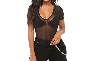Allchic Damen-Top kurzärmliges Oberteil aus durchsichtigem Netzstoff, sexy und durchsichtig, Clubwear