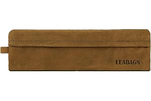 LEABAGS Skórzany mały piórnik z prawdziwej skóry, piórnik do pracy, na uczelnię, do szkoły, na długopisy, rozmiar S i L, lis