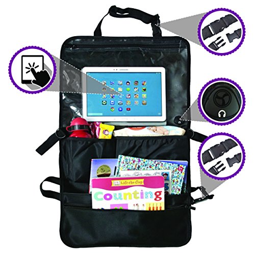 Auto-Rücksitz Organizer & Sitzschoner mit Tablet Halter für Kinder – vielfältiger Rückenlehnen-Schutz für mehr Ordnung im Auto mit Touch Screen Tablet-Fach oder DVD Halterung & 5 Taschen - 2