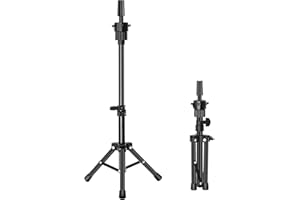 QUANMINXF Mini Mannequin Head Tripod, Adjustable Wig Stand Tripod, Mannequin Head Stand Holder for Hairdressing Training (Black)
