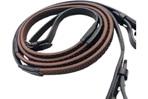 Benz Equestrian BioGrip Solid Rubber Reins Flexible Soft Narrow Pebble Black Brown Leather Cob Full Horse (Brown, full 56'')