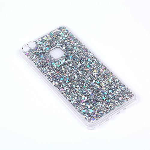 Huawei P10 Lite Hülle,Silikon Schutzhülle für Huawei P10 Lite,Huawei P10 Lite Bling Hülle,Ukayfe Luxus Schön Shiny Glänzend Glitzer Weiche TPU Abdeckung Crystal Silikon Tasche Schutzhülle Shinning Strass Rückseite Hülle Etui Cover für Huawei P10 Lite (Silber) - 3