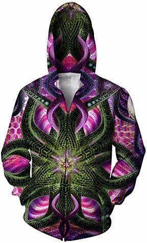 Biofurnace Double Sided Hoodie psychedelic colorful geometric shapes 3d Print Outfits Women Men Hoodies Zipper Sweatshirts Tops,M