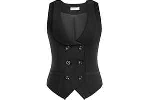 Belle Poque Women Vintage Double Breasted Vest Deep V-Neck Handkerchief Hem Vest Coat with 2 Pockets