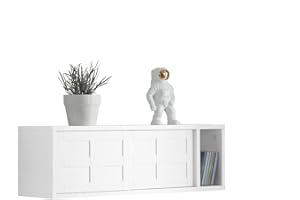 ‎SOBUY SoBuy Biała szafka do przechowywania, montowana na ścianie, z drzwiami przesuwnymi i otwartą półką, do salonu, przedpokoju, łazienki, kuchni, 75 x 20 x 23 cm, FHK18-W