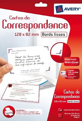 Avery 48 Cartes de Correspondance à Bords Lisses - 128x82mm - Impression Jet d'Encre - Blanc (C2318)
