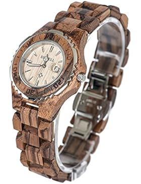 Bewell Damen Zebra-Holz-Armbanduhren Hohe Qualität Quarz Analog-Uhren