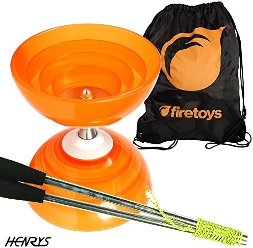 Henry's Beach Free-Hub Bearing Diabolo with Aluminium Diablo Sticks &amp; Firetoys Bag (Orange)