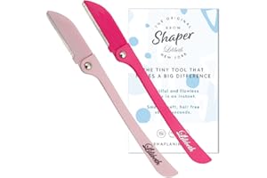 Lilibeth of New York Original Brow Shaper - Foldable Eyebrow Trimmer & Facial Hair Removal Device - Peach Fuzz Remover - Dermaplaning Tool for Women - Pack of 2 - Pink Peach