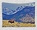 Produktbild MLNHY Wyoming Tapestry, Panoramic Landscape with Lonely Bison and Snowy Mountains at Grand Loop Yellowstone, Wall Hanging for Bedroom Living Room Dorm, 80 W X 60 L Inches, Multicolor