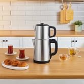Karaca TeaBig XL 35 Tea Cup Capacity 2 in 1 Steel Tea Machine and Kettle Inox