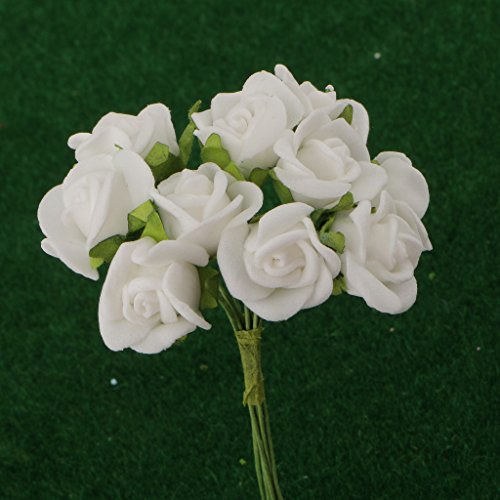 Gazechimp Blumenstrauß / 100Pcs Mini Künstliche Rosen Rosenköpfe Blumen Hochzeit Vase Tisch Dekor – Weiß, 10cm - 5
