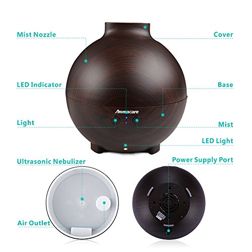 Aroma Diffuser 600ml YFeel Diffusor Luftbefeuchter Oil Düfte Humidifier Holzmaserung für Wohnzimmer, Kinderzimmer, Schlafzimmer, Baby- und Yogazimmer, SPA, Büro usw. (Dunkle Holzmaserung) - 4