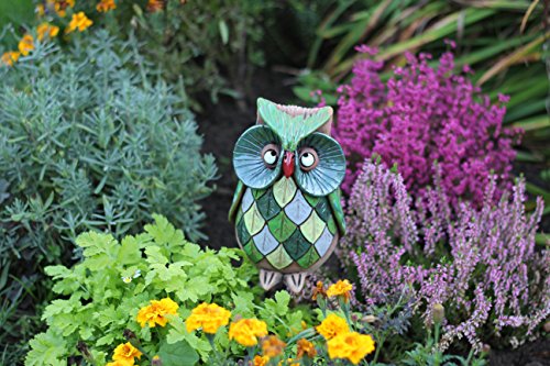 Ceramics World Gartendeko Eule mit grünen Blättern auf einem Stock, mehrfarbig - 2