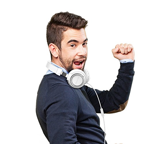 Chououkiu Cuffie Auricolari Stereo Cablato Leggero Regolabile Cuffie Portatili a Fascia con Microfono per iPhone iPad Smartphones Tablet PC Portatile per Bambini o Adulti (Bianco)